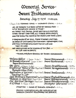 Swami Prabhavananda Memorial Program